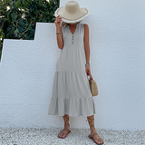 Women's Boho Casual Sleeveless Summer Dress with Ruffled Hem