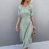 Summer Cross V-Neck Midi Dress - Black Dress with Split Detail for Women