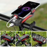 4-in-1 Rechargeable Bike Lights with Powerbank, Phone Holder, and Electronic Horn – LED Safety Lamp for Bicycles