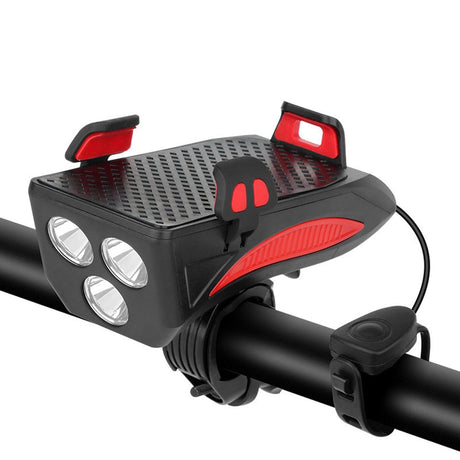 4-in-1 Rechargeable Bike Lights with Powerbank, Phone Holder, and Electronic Horn – LED Safety Lamp for Bicycles