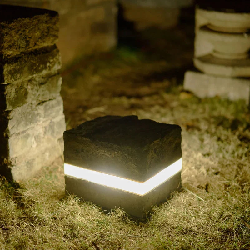 Waterproof Solar Garden Lights - Modern LED Square Stone Outdoor Ground Lights