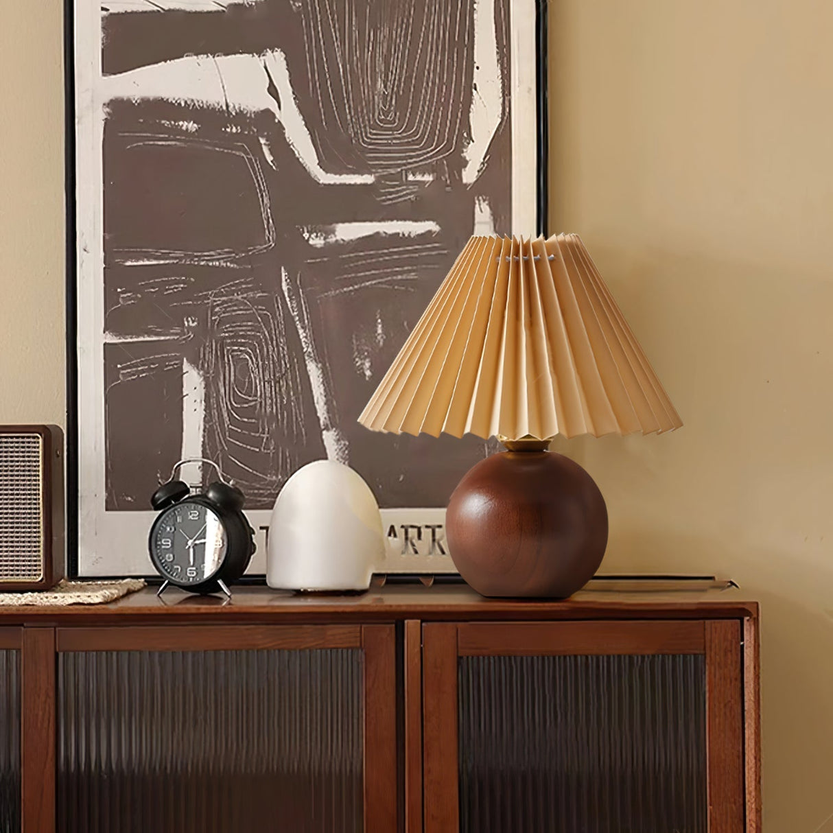 SiennaGlow - Tafel Lamp met Houten en Stoffen Ontwerp