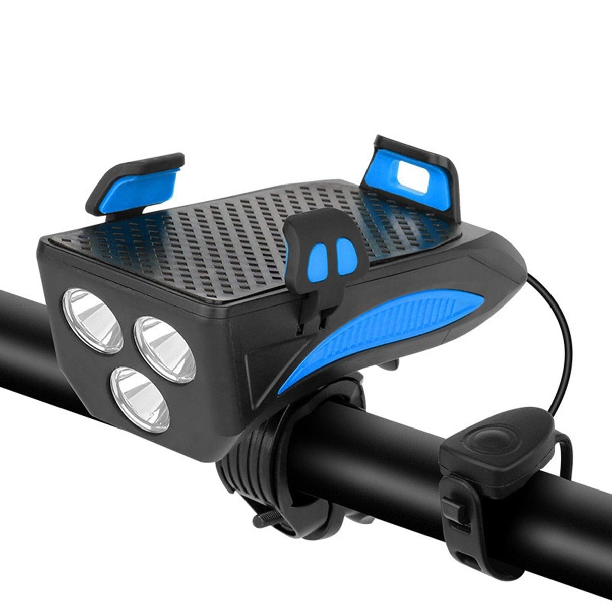 4-in-1 Rechargeable Bike Lights with Powerbank, Phone Holder, and Electronic Horn – LED Safety Lamp for Bicycles