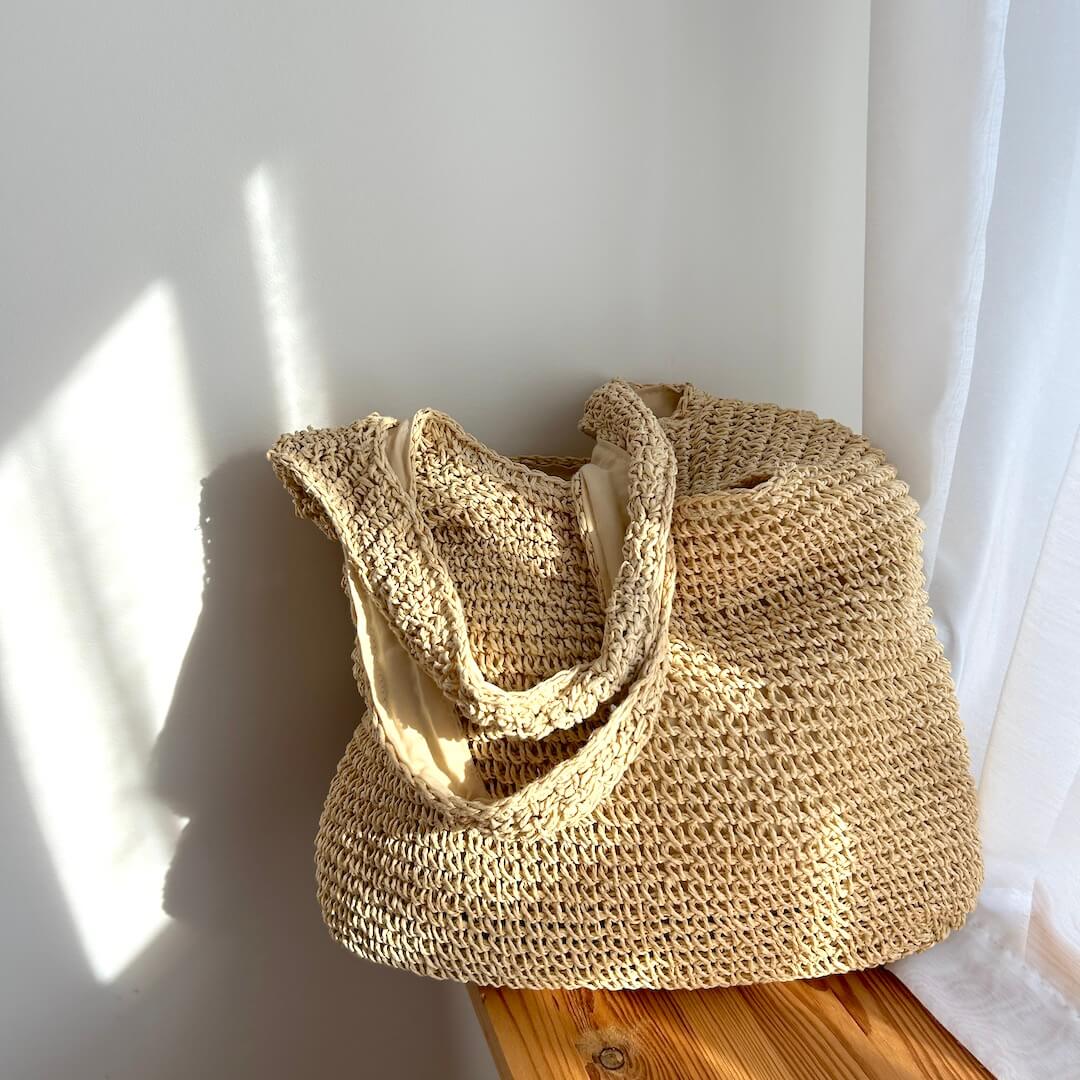 Women's Straw Tote Bag Beige One Size Bohemian Beach Bag