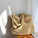 Women's Straw Tote Bag Beige One Size Bohemian Beach Bag