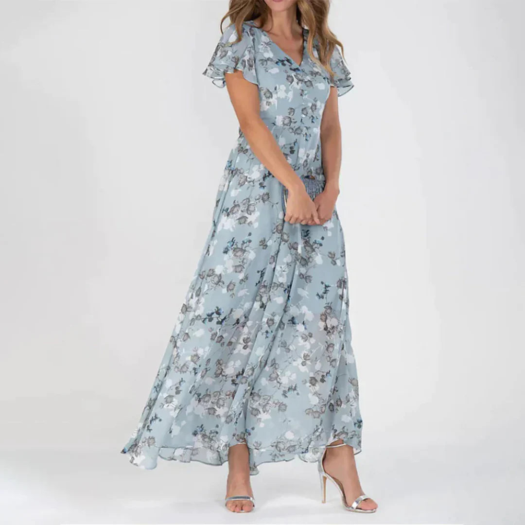 Vintage Floral Print Maxi Dress for Women - Lightweight Chiffon Summer Dress