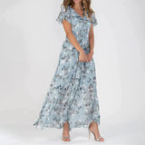 Vintage Floral Print Maxi Dress for Women - Lightweight Chiffon Summer Dress