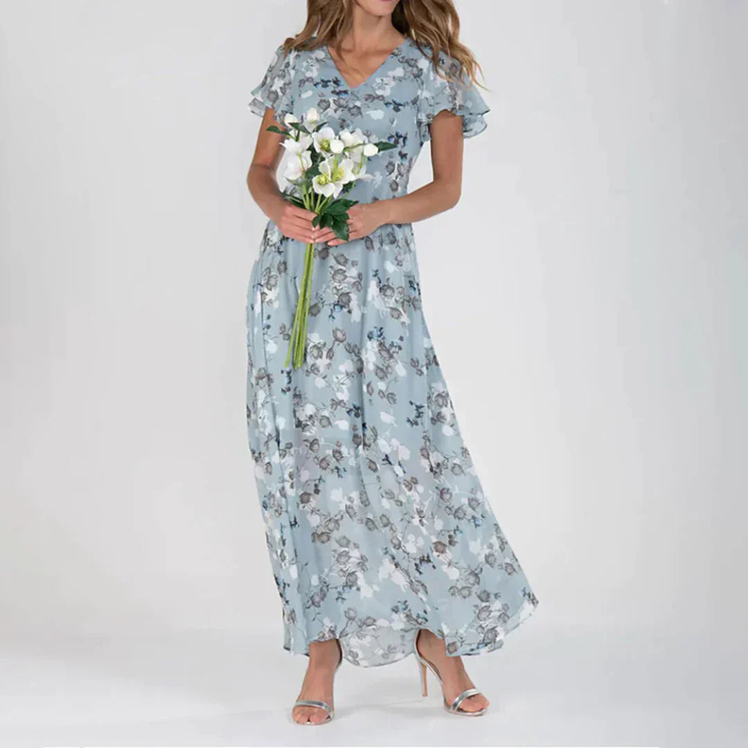 Vintage Floral Print Maxi Dress for Women - Lightweight Chiffon Summer Dress