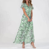 Vintage Floral Print Maxi Dress for Women - Lightweight Chiffon Summer Dress