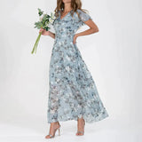 Vintage Floral Print Maxi Dress for Women - Lightweight Chiffon Summer Dress