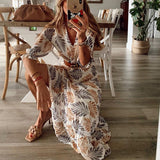 Women's Boho Maxi Dress with Flattering V-Neck for Summer Elegance