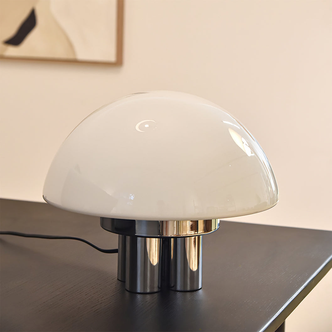 SilverAura – White Table Lamp with Chrome Base