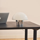 SilverAura – White Table Lamp with Chrome Base