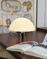 SilverAura – White Table Lamp with Chrome Base