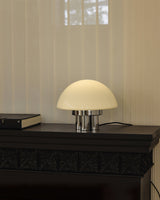 SilverAura – White Table Lamp with Chrome Base