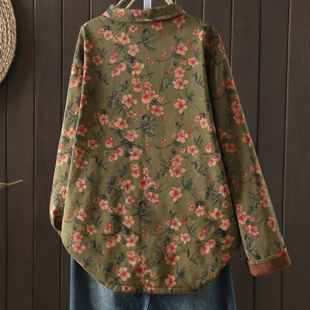Women's  Olive Green Cotton Floral Shirt