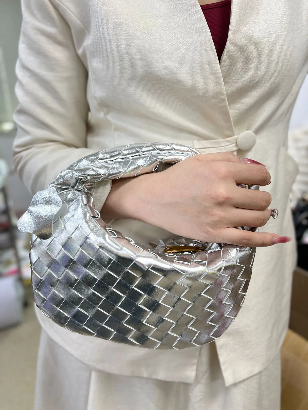 Women's Handbag Braided Design One Size Polyurethane