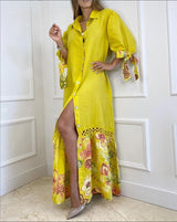 Women's Yellow Boho Printed Maxi Dress