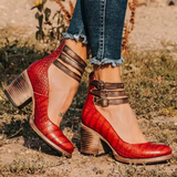 Vintage Chunky Heel Women's Pumps with Elegant Ankle Strap for Comfort