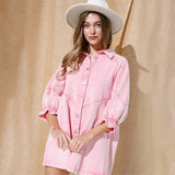 Vintage Denim Shirt Dress with Lantern Sleeves for Effortless Summer Style