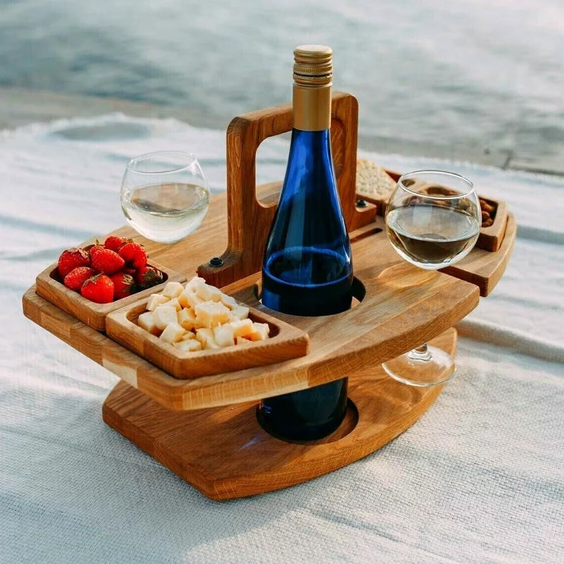 Compact Wood Picnic Table with Wine Holders
