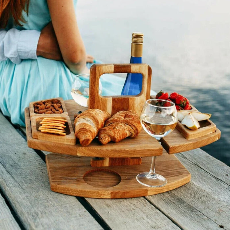 Compact Wood Picnic Table with Wine Holders