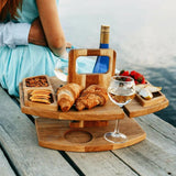 Compact Wood Picnic Table with Wine Holders