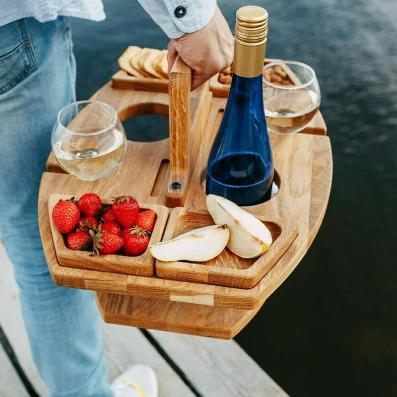 Compact Wood Picnic Table with Wine Holders
