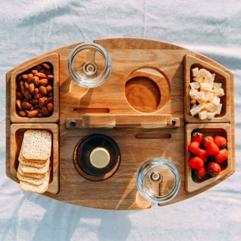 Compact Wood Picnic Table with Wine Holders