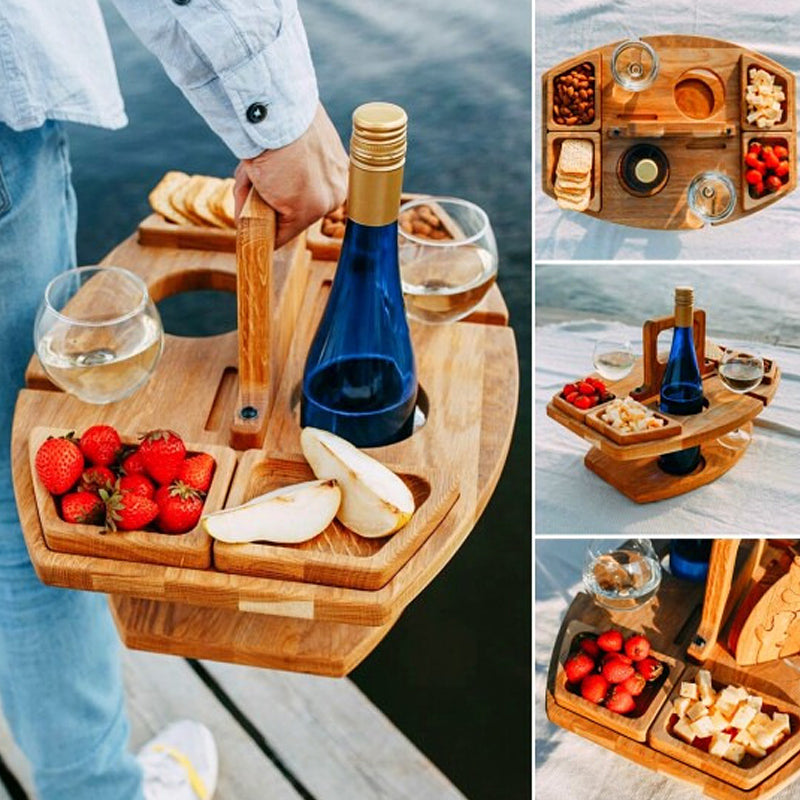 Compact Wood Picnic Table with Wine Holders