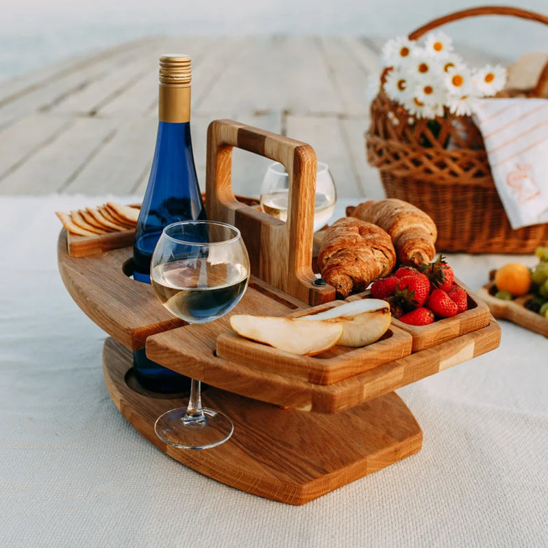 Compact Wood Picnic Table with Wine Holders
