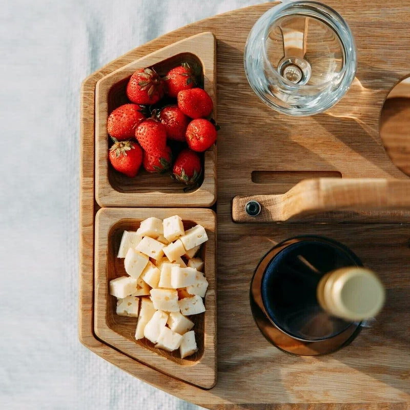 Compact Wood Picnic Table with Wine Holders