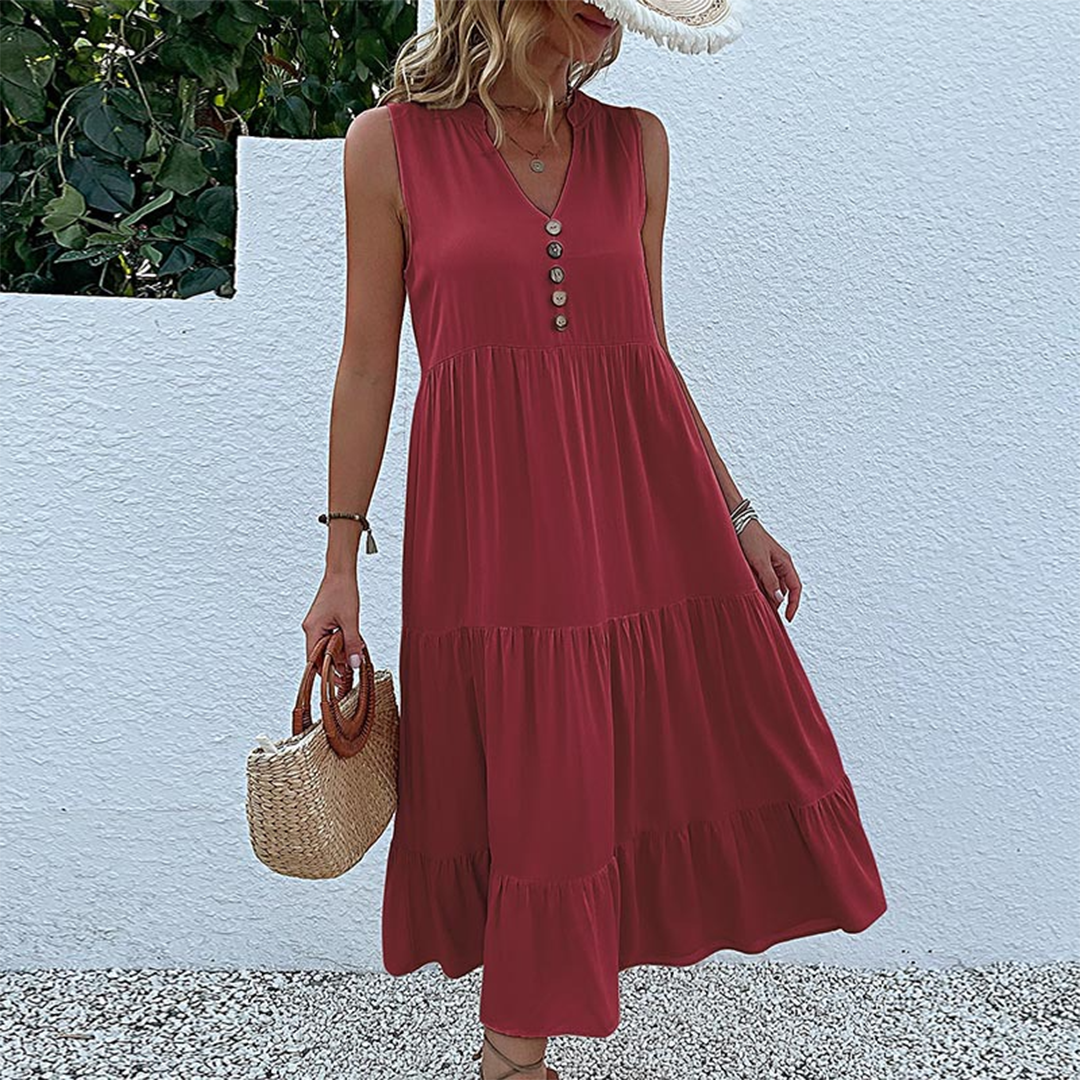Women's Boho Casual Sleeveless Summer Dress with Ruffled Hem