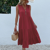 Women's Boho Casual Sleeveless Summer Dress with Ruffled Hem