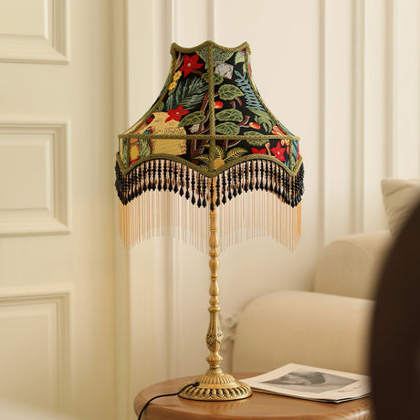 VintageBloom - Tafel Lamp in Franse Bloemmotief met Franje