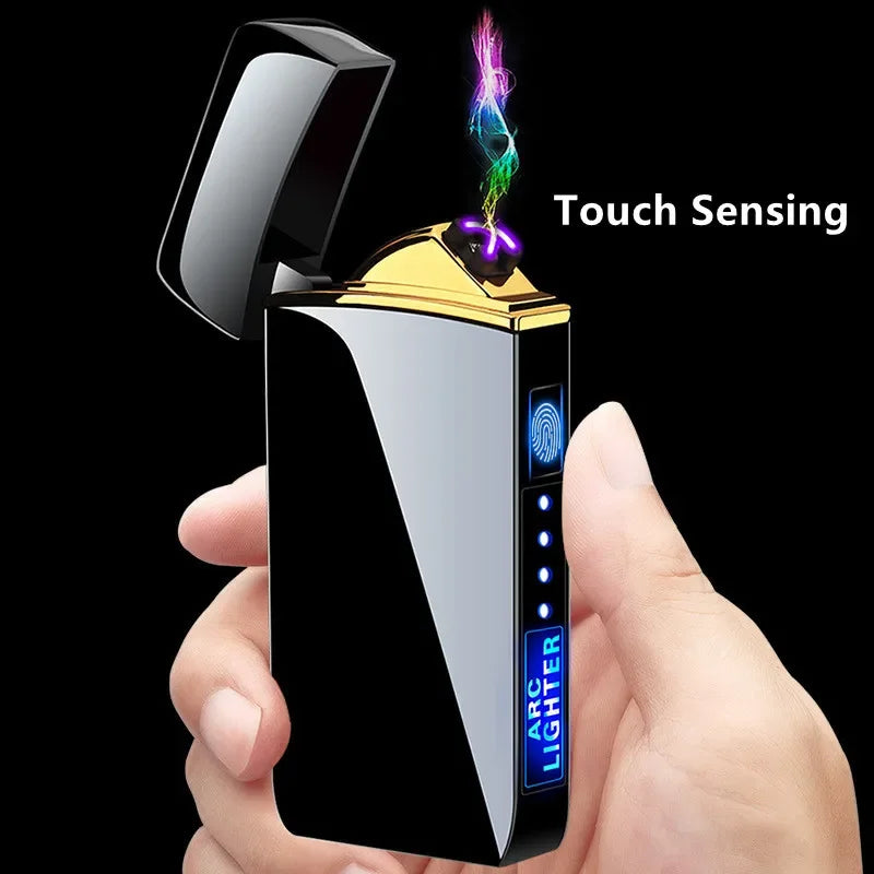 Rechargeable USB Plasma Lighter with Windproof Double Arch Flame – Stylish Metal Design for Indoor and Outdoor Use