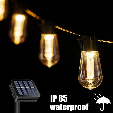 Solar String Lights - Waterproof Retro Edison Bulbs for Outdoor Party Decor