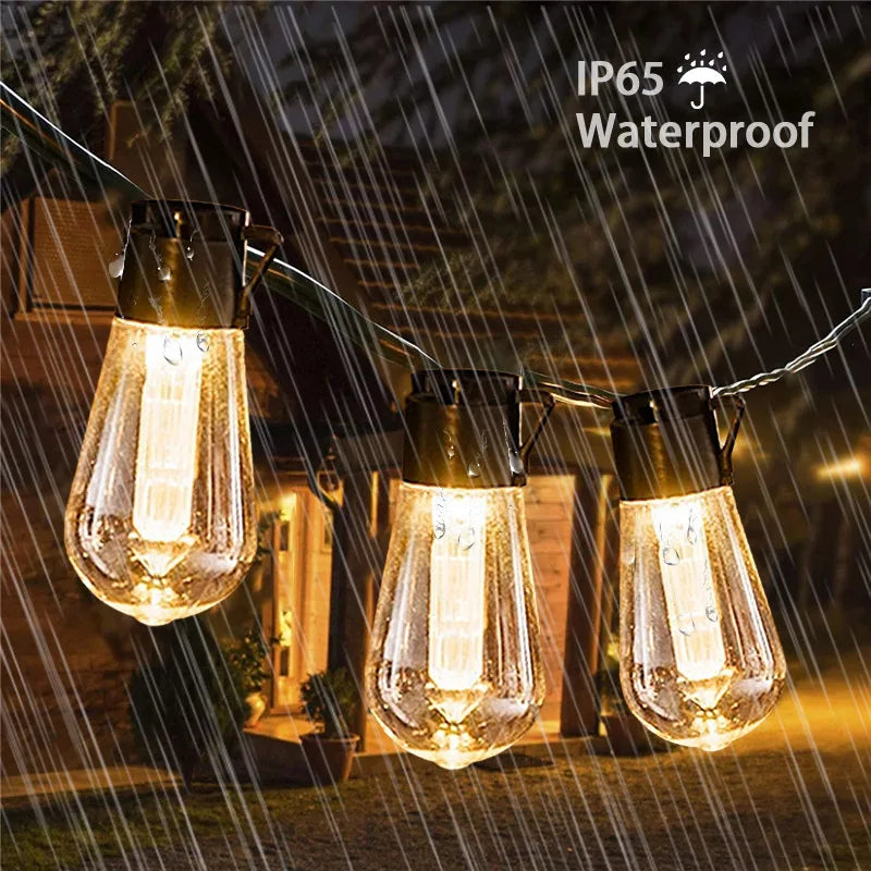 Solar String Lights - Waterproof Retro Edison Bulbs for Outdoor Party Decor