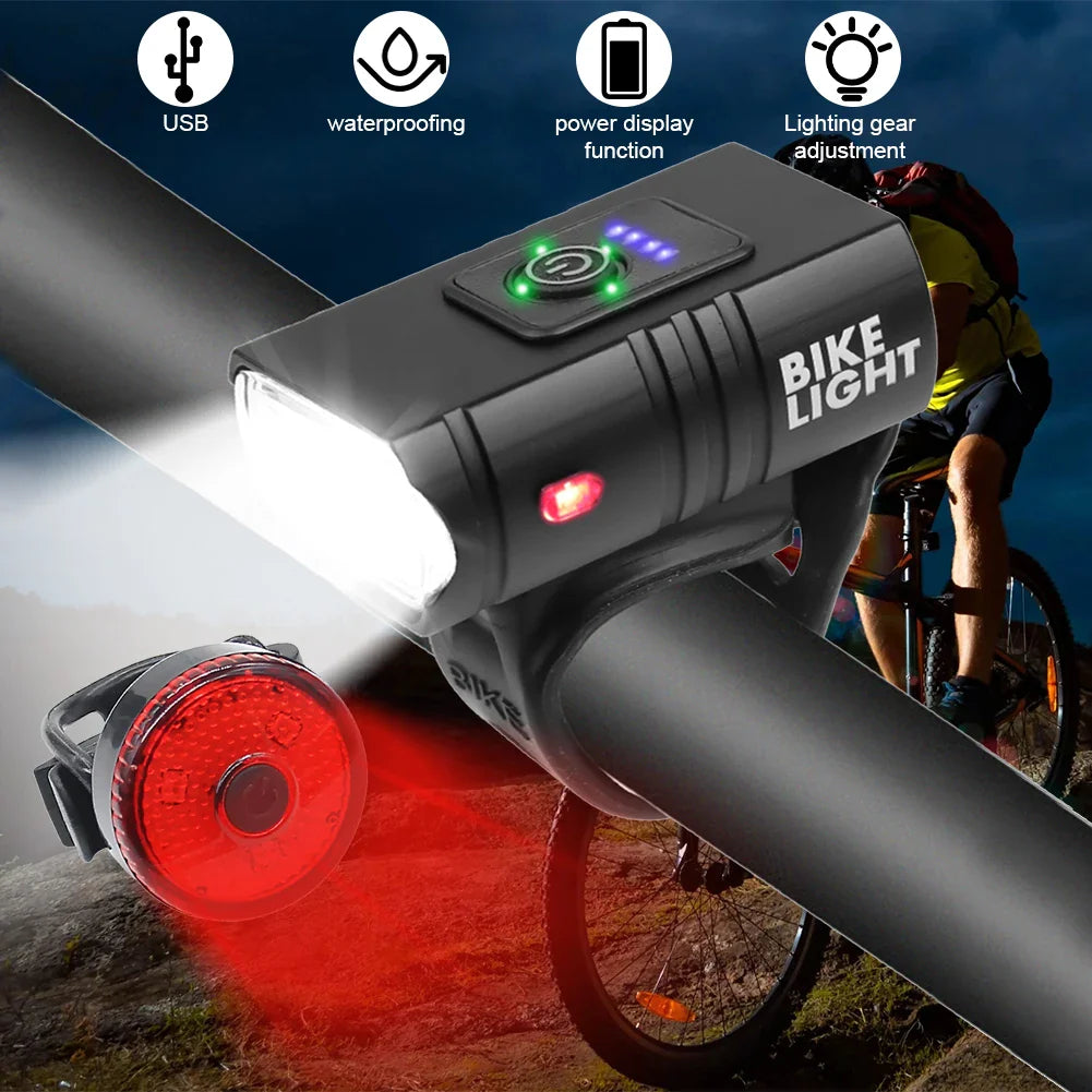 USB Rechargeable LED Bicycle Light Set – Waterproof Bike Headlight and Rear Light with Multiple Modes for Safety and Visibility