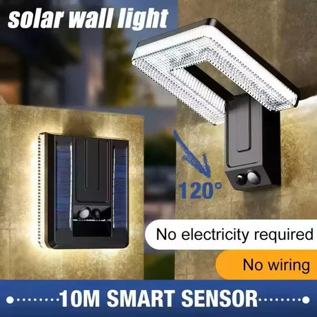 Solar Wall Lights Outdoor - Motion Sensor LED Light, Waterproof & Adjustable 120°