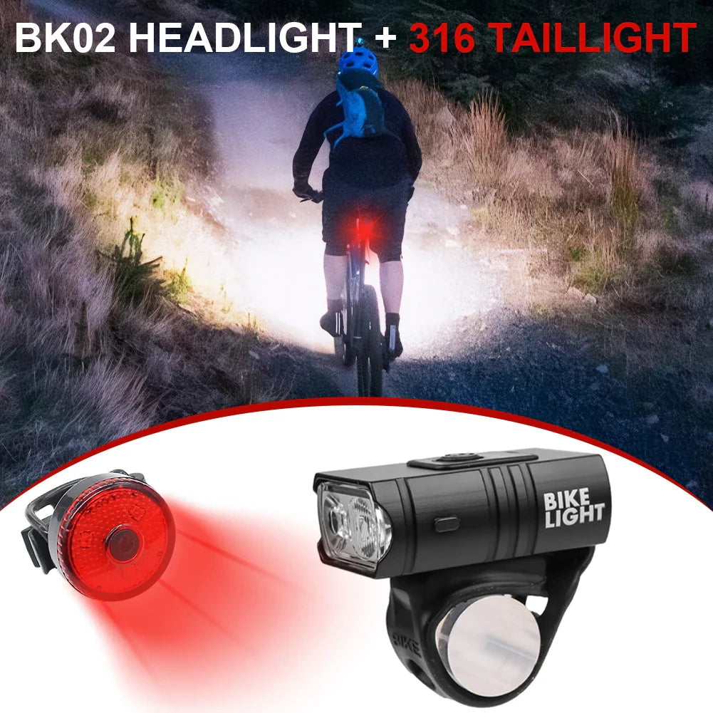 USB Rechargeable LED Bicycle Light Set – Waterproof Bike Headlight and Rear Light with Multiple Modes for Safety and Visibility