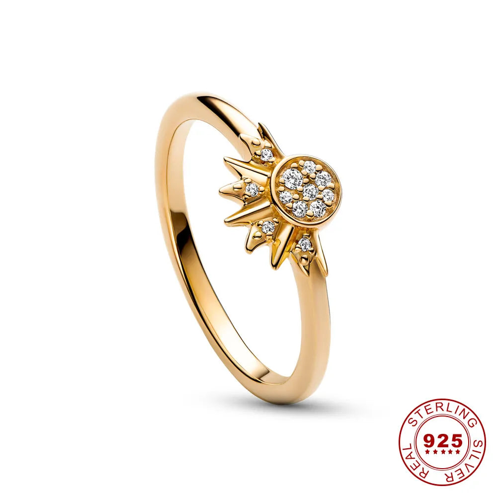 Silver Crystal Ring with Sun and Moon Design