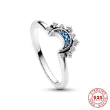 Silver Crystal Ring with Sun and Moon Design