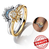 Silver Crystal Ring with Sun and Moon Design