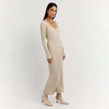 Stone-Knitted Long Sleeve Maxi Dress with Adjustable Waist for Women