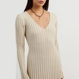 Stone-Knitted Long Sleeve Maxi Dress with Adjustable Waist for Women