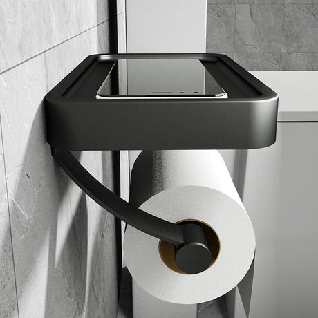 Wall-Mounted Toilet Paper Holder with Black Shelf