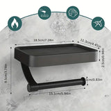 Wall-Mounted Toilet Paper Holder with Black Shelf