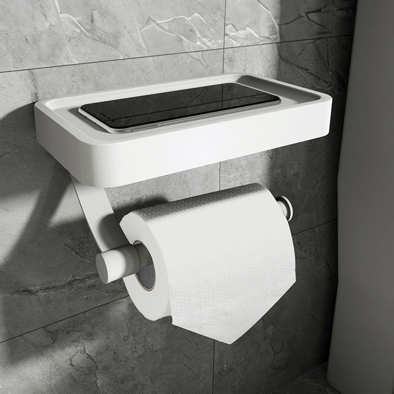 Wall-Mounted Toilet Paper Holder with Black Shelf