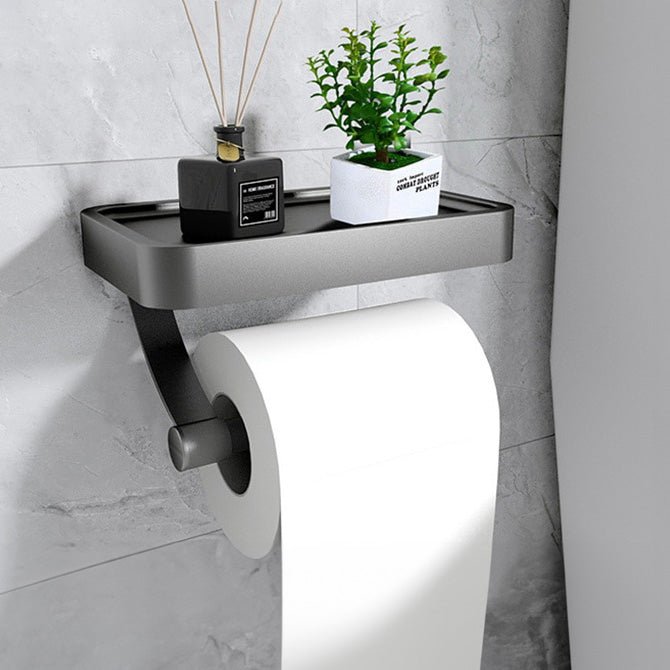 Wall-Mounted Toilet Paper Holder with Black Shelf